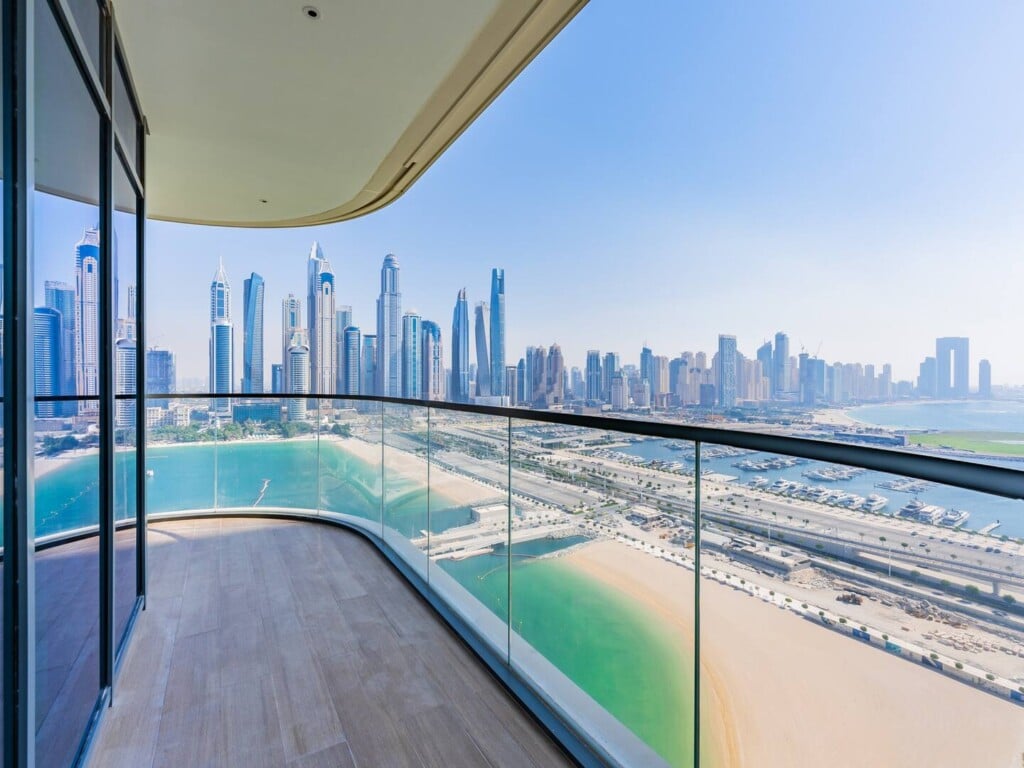 balcony with dubai skyline