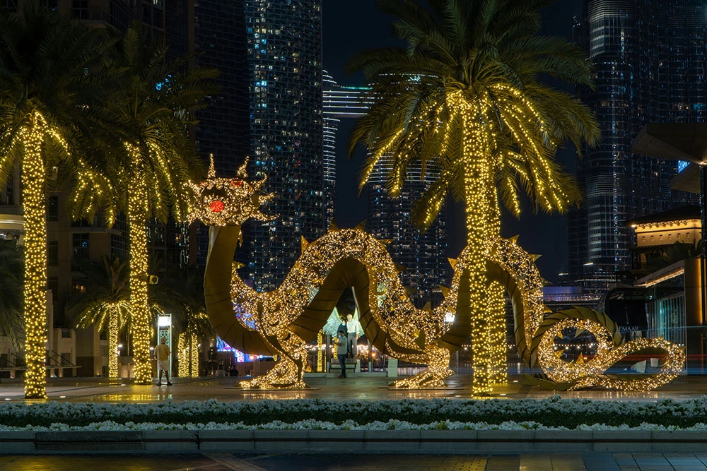dragon with christmas lights dubai